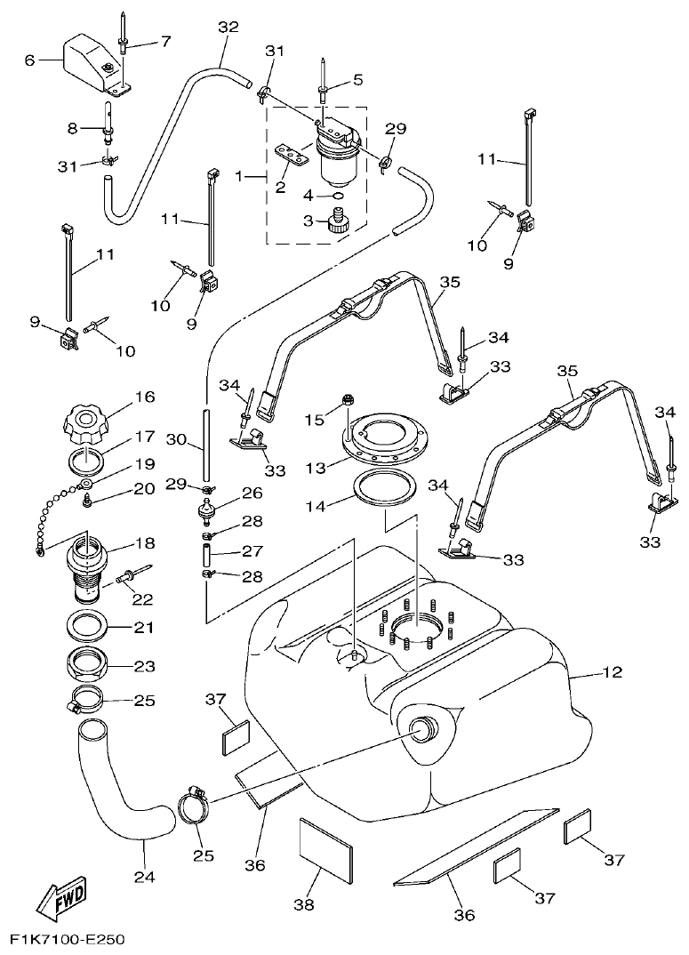 Yamaha F1KB FUEL TANK parts diagram